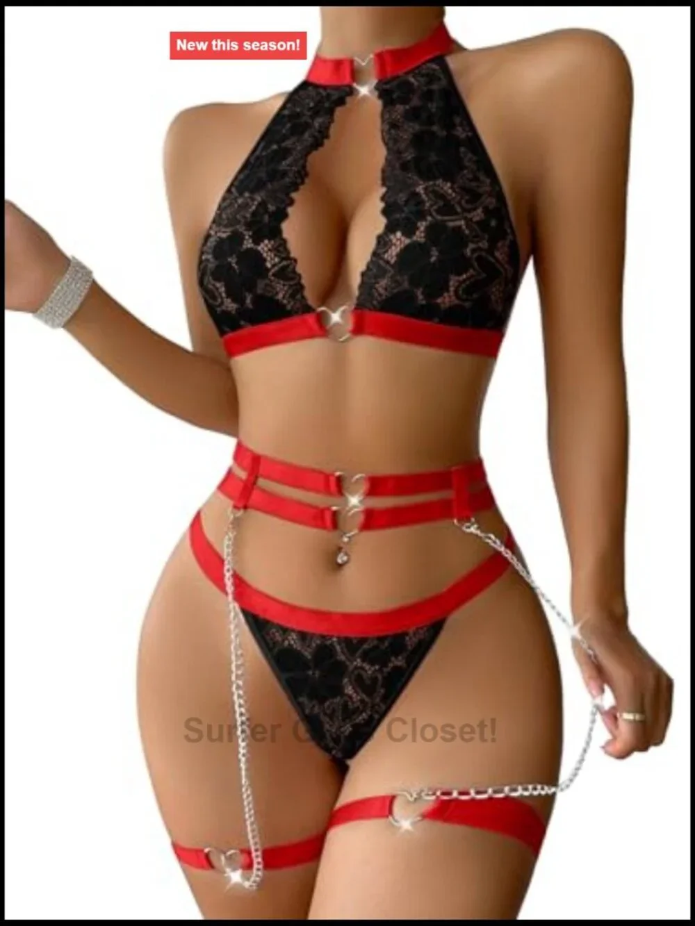 Sexy Lingerie Set 3 Piece Halter Outfit